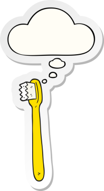 Düşünce baloncuklu diş fırçası insan tarafından çizilmiş bir çıkartma.