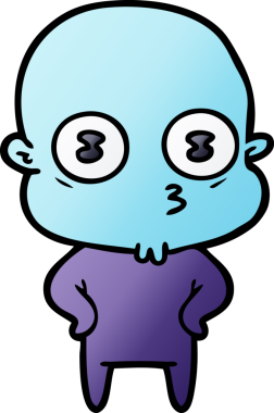 Bir insan tarafından çizilmiş garip kel uzay adamı çizgi filmi.