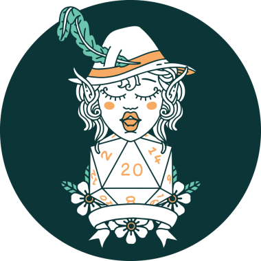 Bir insan tarafından çizilmiş 20 zarlı elf ozanı ikonu.