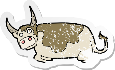 Bir insan tarafından çizilmiş karikatür boğasının geriletilmiş çıkartması.