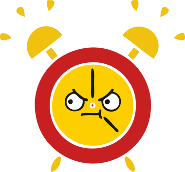 Bir insan tarafından çizilmiş alarm saatinin düz renk retro karikatürü