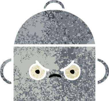 Bir insan tarafından çizilmiş yemek tenceresinin retro çizim tarzı karikatürü.