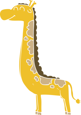 Bir insan tarafından çizilmiş düz renkli çizgi film zürafası.