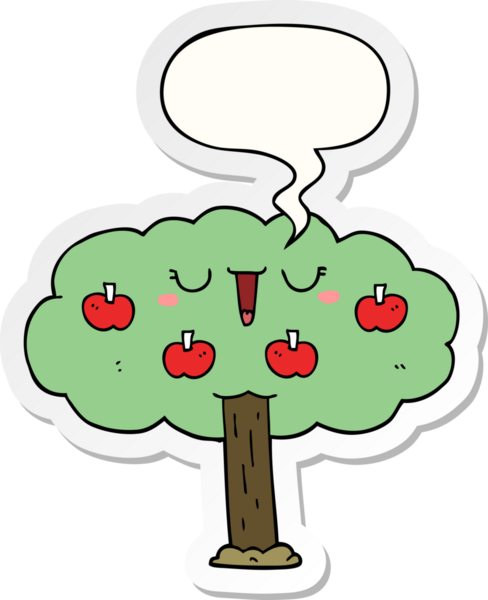 bir insan tarafından çizilmiş konuşma kabarcığı etiketli elma ağacı.