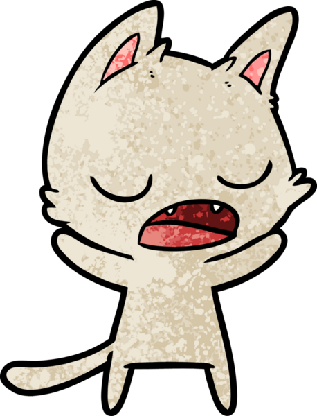 Bir insan tarafından çizilmiş konuşan kedi çizgi filmi.