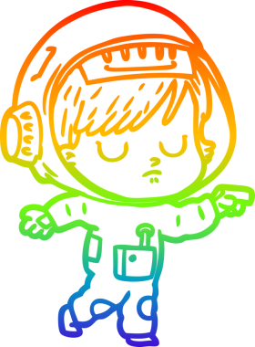 Gökkuşağı gradyan çizgi çizimi bir insan tarafından çizilmiş astronot bir kadın.