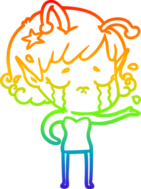 Gökkuşağı gradyan çizgisi, bir insan tarafından çizilmiş ağlayan uzaylı bir kızın çizimi.