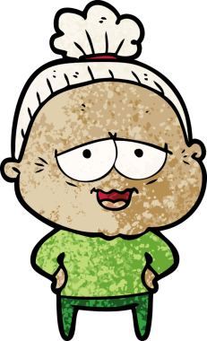 Bir insan tarafından çizilmiş mutlu yaşlı kadın çizgi filmi.