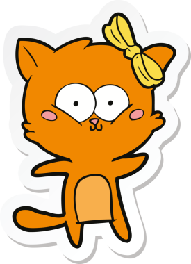 Bir insan tarafından çizilmiş çizgi film kedisinin çıkartması.