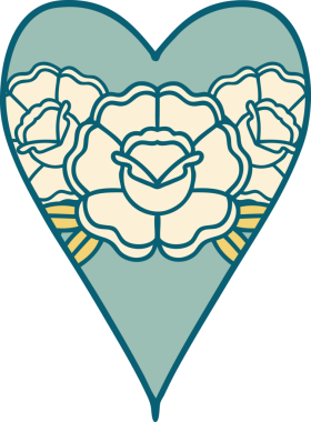 Bir insan tarafından çizilmiş kalp ve çiçeklerin ikonik dövme şekli