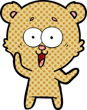 Bir insan tarafından çizilmiş gülen oyuncak ayı çizgi filmi.