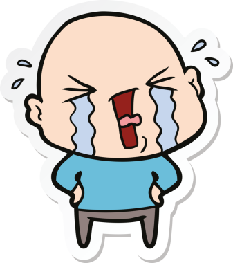 Bir insan tarafından çizilmiş ağlayan kel bir adamın çıkartması.