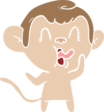 Bir insan tarafından çizilmiş düz renk çizgi film maymunu.