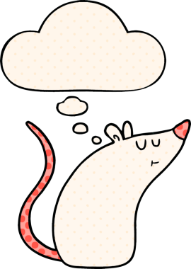 çizgi roman tarzında bir insan tarafından çizilmiş düşünce baloncuğu olan beyaz fare.