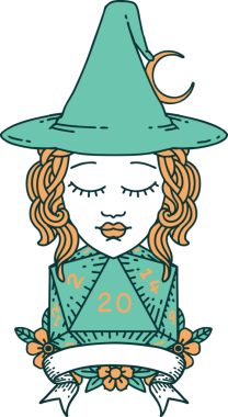 Retro Dövme Tarzı İnsan Cadı Doğal 20 zar atışıyla Bir insan tarafından çizilmiş