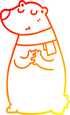 Bir insan tarafından çizilmiş eşarp takan çizgi film ayısının sıcak çizgi çizimi