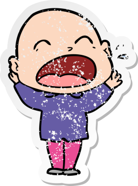 Bir insan tarafından çizilmiş kel bir adam diye bağıran bir çizgi film çıkartması.