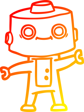 Bir insan tarafından çizilen çizgi film robotunun sıcak çizgi çizimi