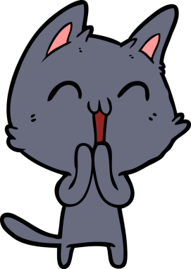 Bir insan tarafından çizilmiş mutlu çizgi film kedisi.