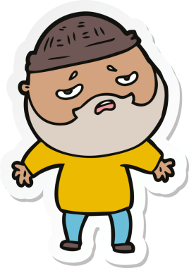 Bir insan tarafından çizilmiş sakallı endişeli bir karikatür çıkartması.