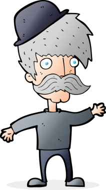 Bir insan tarafından çizilmiş İngiliz melon şapkalı bir çizgi film adamı.