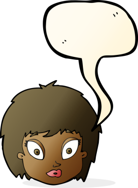 Bir insan tarafından çizilen konuşma baloncuğuyla kadın yüzü şaşırtılıyor.