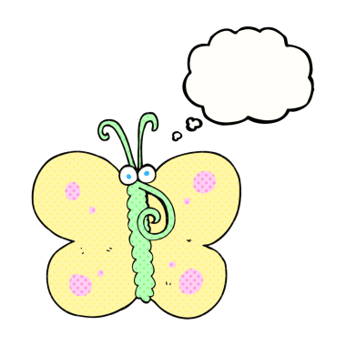 Bir insan tarafından çizilmiş serbest çizim balon karikatür kelebeği