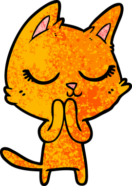 Bir insan tarafından çizilmiş sakin çizgi film kedisi.