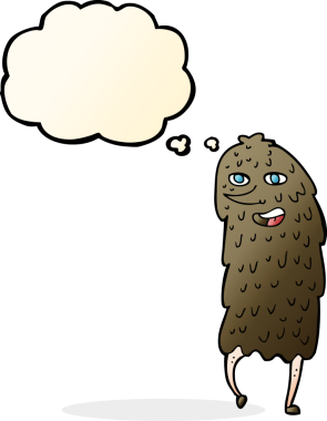 Bir insan tarafından çizilmiş düşünce baloncuklu çizgi film canavarı.