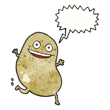 Bir insan tarafından çizilen el yazısıyla çizilmiş konuşma balonu çizgi film patatesi.