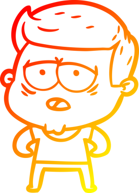 Bir insan tarafından çizilmiş, yorgun bir adamın çizgi çizimi.