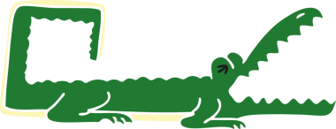 Bir insan tarafından çizilmiş garip çizgi film timsahı.