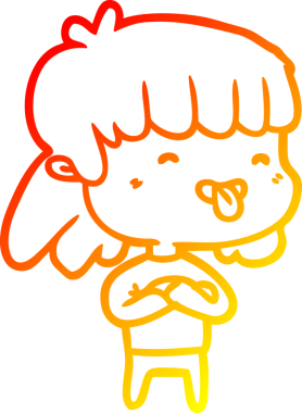 Bir kızın bir insan tarafından çizilmiş dilini dışarı çıkarması.