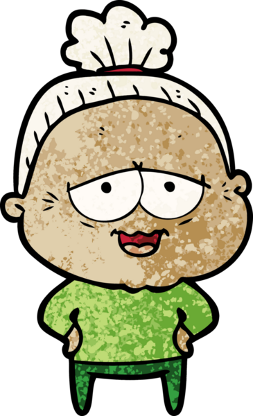 Bir insan tarafından çizilmiş mutlu yaşlı kadın çizgi filmi.