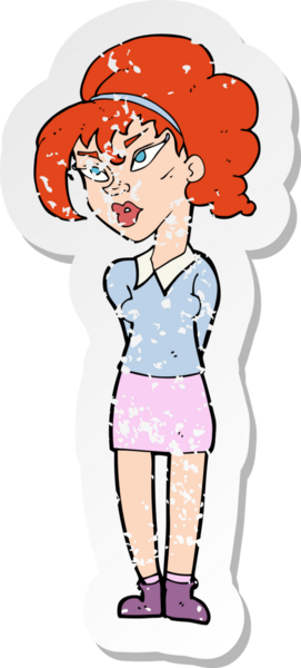 Çizgi filmin gerilmiş çıkartması. Bir insan tarafından çizilmiş güzel bir kız.