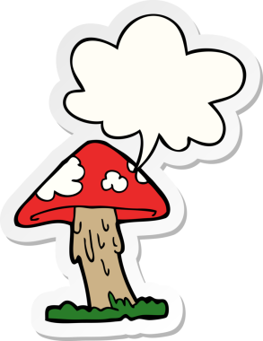 Bir insan tarafından çizilmiş konuşma balonu çıkartmalı mantar mantarı.