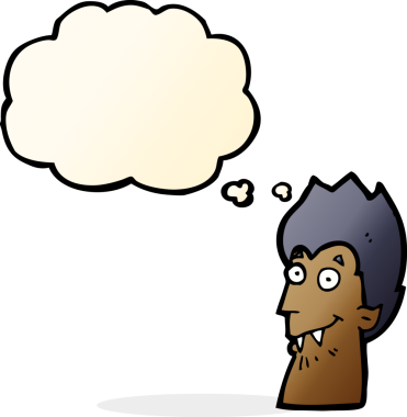 Bir insan tarafından çizilmiş düşünce balonlu vampir kafası.