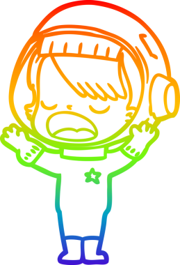 Gökkuşağı gradyan çizimi bir çizgi astronot kız bir insan tarafından çizilmiş