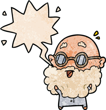 Sevimli çizgi film yaşlı adamı şaşırttı. Eski moda konuşma balonuyla bir insan tarafından çizilmiş.