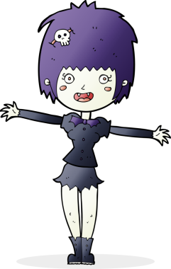 Bir insan tarafından çizilmiş mutlu vampir kız çizgi filmi.