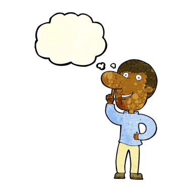 Bir insan tarafından çizilmiş düşünce baloncuğu fikri olan çizgi film adamı.