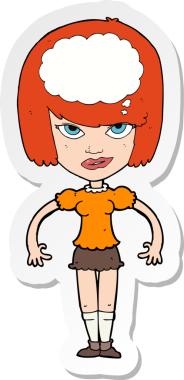 Bir insan tarafından çizilmiş fikri olan bir karikatür kadının çıkartması.