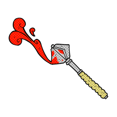 El yazısıyla çizilmiş çizgi roman tarzı kanlı ortaçağ topuzu bir insan tarafından çizilmiş.