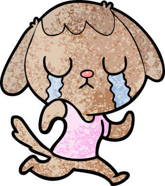 Bir insan tarafından çizilmiş şirin bir çizgi film köpeği ağlıyor.