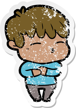 Bir insan tarafından çizilmiş, sıkıntılı bir çizgi film çıkartması.