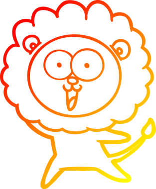 Bir insan tarafından çizilmiş mutlu çizgi film aslanının sıcak çizgi çizimi