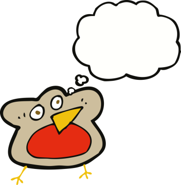 Bir insan tarafından çizilmiş düşünce baloncuklu komik Robin çizgi filmi.