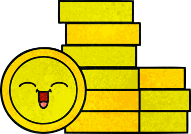 Bir insan tarafından çizilmiş eski grunge desenli bozuk paraların karikatürü