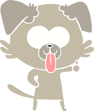 Düz renkli çizgi film köpeğinin dili bir insan tarafından çizilmiş.