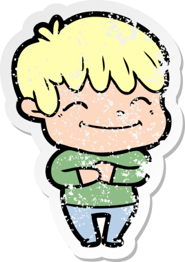 Bir insan tarafından çizilmiş mutlu çizgi film çocuğunun sıkıntılı çıkartması.